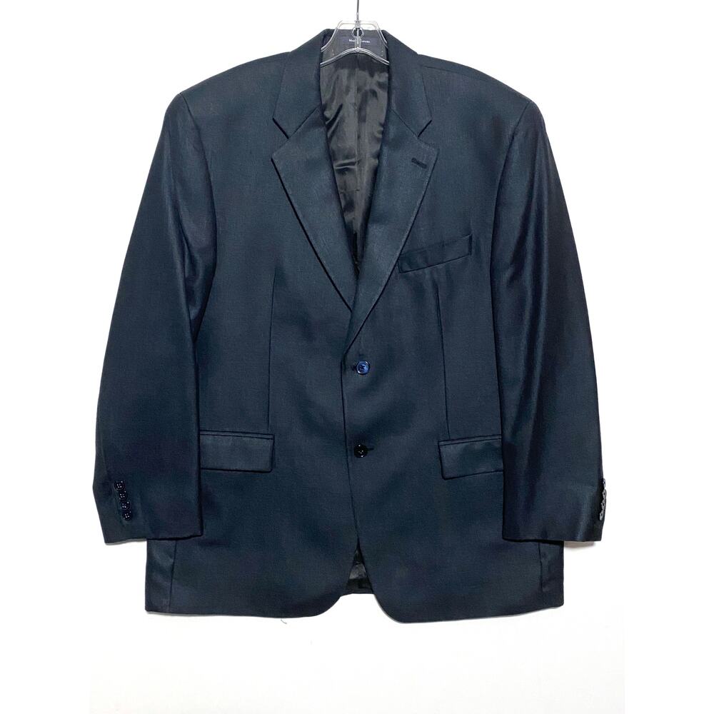 Vintage Kasper Mens 44R Suit Jacket 2 Button Sport Coat Blue Silk Wool Blend Y2K